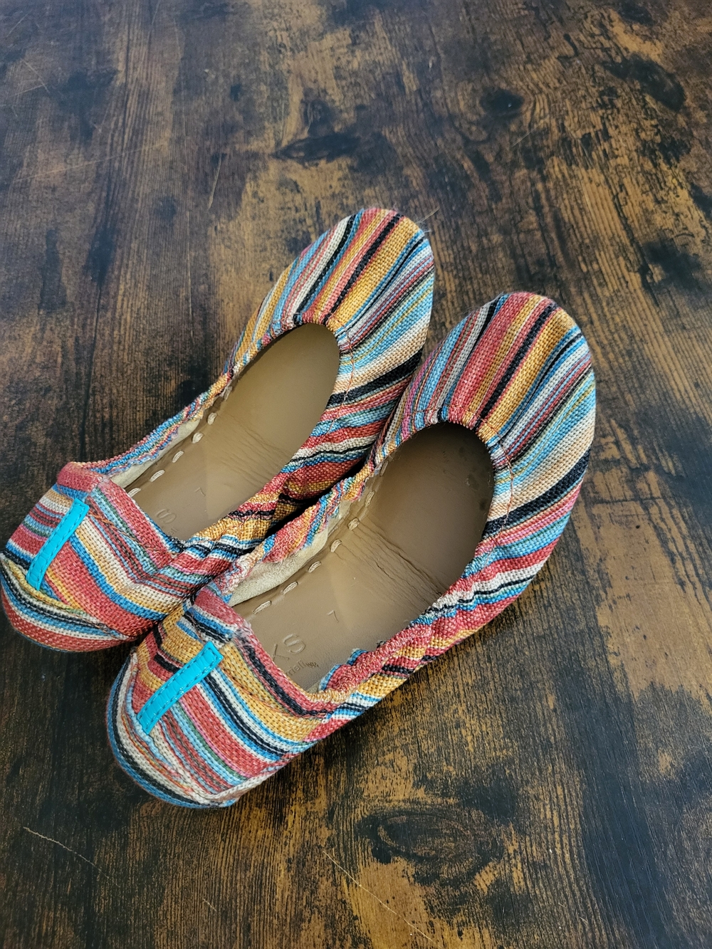 Tieks Vegan Ballet Flats Striped Sunset Multicolor Slip On Shoes Women's Size 7
